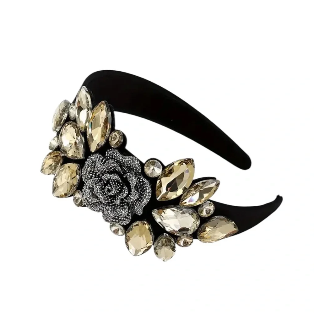 Black and Gold Rhinestone Floral Headband